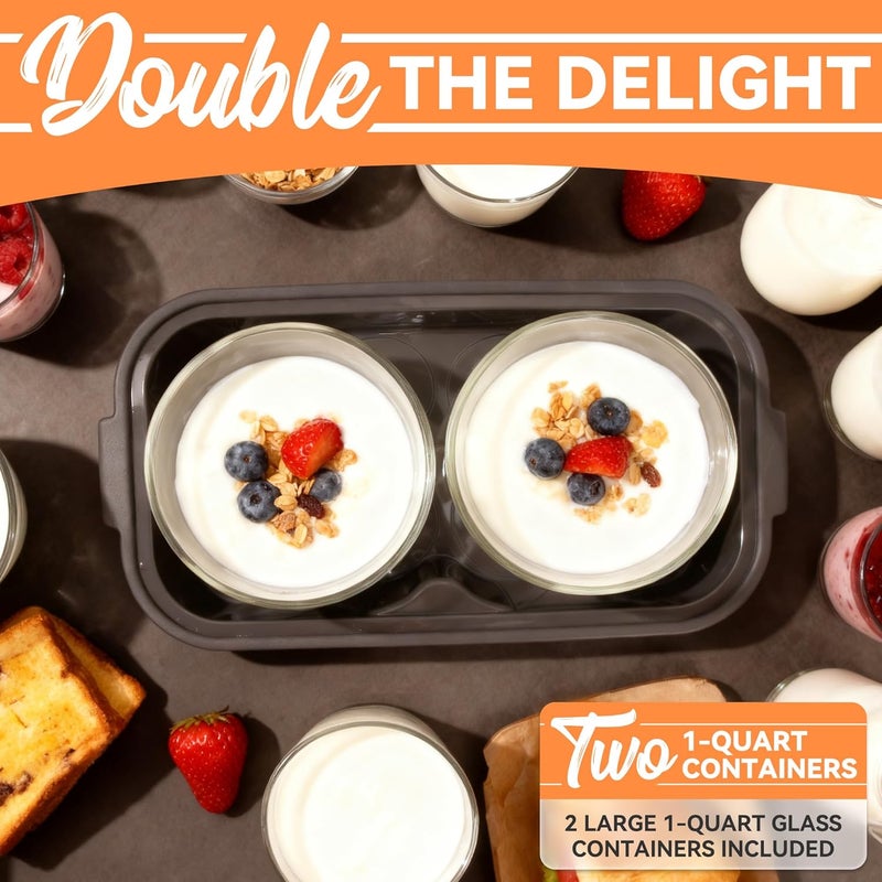 JoyMech Yogurt Maker Machine with Two 1-Quart Containers for Larger Batches, Oatmeal, Pudding, or Jello, Food-Grade Martial, One-touch Control, Homemade Yogurt - Image 3